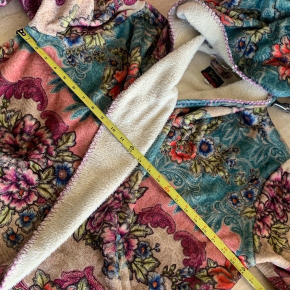 JOHNNY WAS Biya Sherpa Hoodie, colorful floral; cream turquoise purple. L - Picture 16 of 17